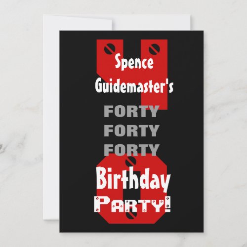 40th Birthday Modern Black Red White Rivets B475 Personalized Invitations