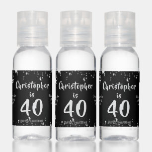 40th Birthday Modern Black Silver Stars Favor Gift Hand Sanitizer