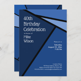 40th Birthday Modern Blue Geometric Shapes Invitation