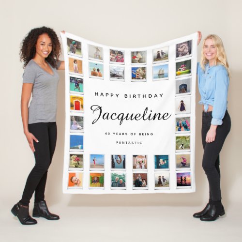 40th Birthday Modern Chic Photo Collage White Fleece Blanket