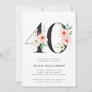 40th Birthday Modern Floral Rose Gold Greenery Invitation