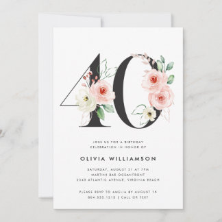 40th Birthday Modern Floral Rose Gold Greenery Invitation