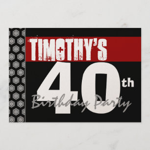 40th Birthday Modern For Him Red White Black W370 Invitation