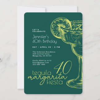40th Birthday Modern Green Margarita Fiesta Invitation