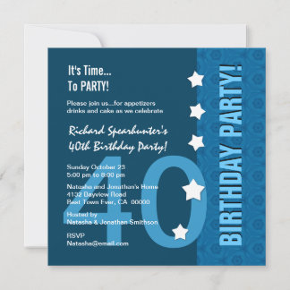 40th Birthday Modern Hues of Blue Funny D40B Invitation