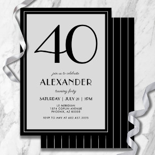 40th Birthday Modern Minimalist Mens Black Gray Invitation