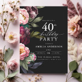 Modern Black & White Bow 40th Birthday Invitation