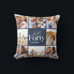 40th birthday modern navy blue photo collage throw pillow<br><div class="desc">Hello forty 40th birthday modern navy blue multi photo collage pillow home decor gift . Modern script text design. Part of a collection.</div>
