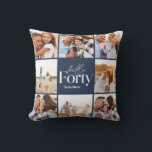 40th birthday modern navy blue photo collage throw pillow<br><div class="desc">Hello forty 40th birthday modern navy blue multi photo collage pillow home decor gift . Modern script text design. Part of a collection.</div>