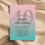 40th Birthday Modern Pink Turquoise Glitter Ombre Invitation<br><div class="desc">Modern Pink Silver Teal Glitter 40th Birthday Party Invitations.</div>