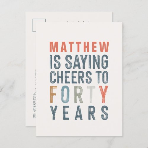 40th birthday modern rustic classy typography post invitation postcard