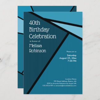 40th Birthday Modern Teal Geometric Shapes Invitation