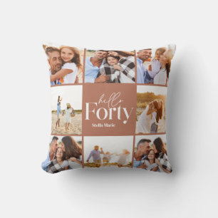 40th birthday modern terracotta photo collage throw pillow