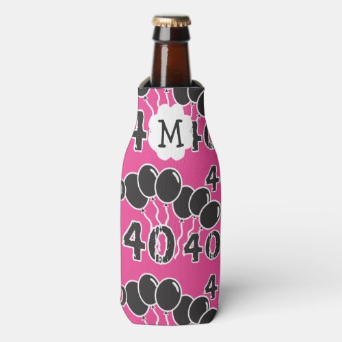 40th Birthday Monogram PINK BLACK Personalized Bottle Cooler