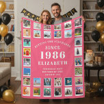 40th Birthday Mother Family Photo collage Pink Fleece Blanket<br><div class="desc">Celebrate a Life of Memories: Personalized 40th Birthday Photo Collage Pink Fleece Blanket Wrap your loved one in warmth and cherished memories with this beautiful, ultra-soft Personalized Photo Collage Fleece Blanket. Designed specifically for a milestone birthday, this cozy throw makes the perfect sentimental gift for your mother. Key Features: Customizable...</div>