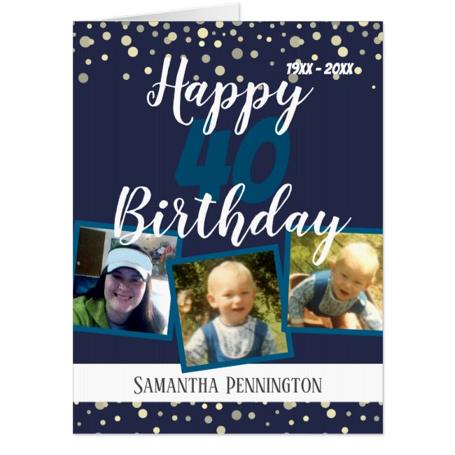 40th Birthday Multi Photo Confetti Card