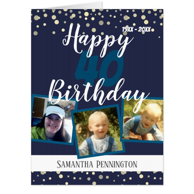 40th Birthday Multi Photo Confetti Card (Front)