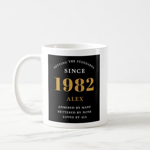 40th Birthday Name 1982 Black Gold Elegant Chic Coffee Mug