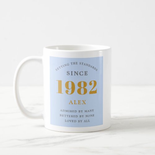 40th Birthday Name 1982 Blue Grey Elegant Chic Coffee Mug