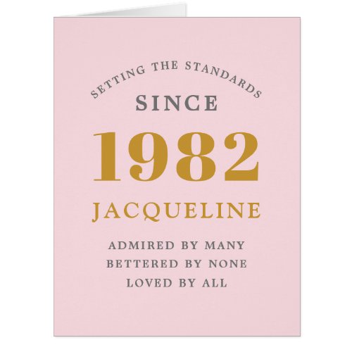 40th Birthday Name 1982 Pink Elegant Chic Card