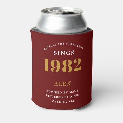 40th Birthday Name 1982 Red Gold Elegant Chic Can Cooler