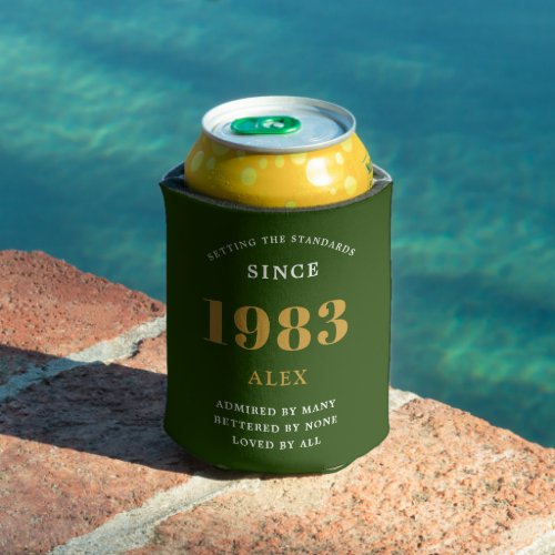 40th Birthday Name 1983 Green Gold Elegant Chic Can Cooler