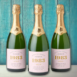 40th Birthday Name 1983 Pink Grey Elegant Chic Sparkling Wine Label<br><div class="desc">A personalized elegant sparkling wine label that is easy to customize for that special occasion.</div>