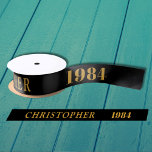 40th Birthday Name 1984 Black Gold Elegant Chic Satin Ribbon<br><div class="desc">40th Birthday Black Gold Elegant Chic Satin Ribbon Born 1984 - Personalized Celebration Accessory. Be a showstopper at your birthday bash with our 40th Birthday Name 1984 Black Gold Elegant Chic Satin Ribbon! Embellished with stunning black and gold, this satin ribbon speaks volumes of your unique style and sophisticated taste....</div>