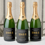 40th Birthday Name 1984 Black Gold Elegant Chic Sparkling Wine Label<br><div class="desc">1984 Vintage 40th Birthday Black & Gold Elegant Label. Celebrate your milestone with our exclusive 1984 Vintage 40th birthday label. The meticulously designed label with stunning black and gold hues effortlessly enhances the visual appeal of your favorite sparkling wine. The year 1984, prominently featured on the label, adds a nostalgic...</div>