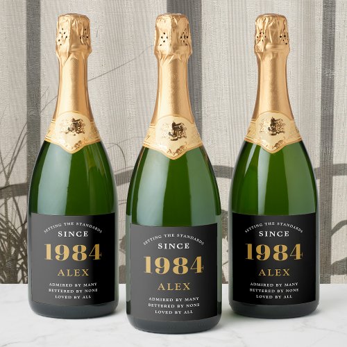 40th Birthday Name 1984 Black Gold Elegant Chic Sparkling Wine Label