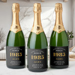 40th Birthday Name 1985 Black Gold Elegant Chic Sparkling Wine Label<br><div class="desc">Vintage Birthday Black & Gold Elegant Label. Celebrate your milestone with our exclusive sparkling wine birthday label. The meticulously designed label with stunning black and gold hues effortlessly enhances the visual appeal of your favorite sparkling wine. The year prominently featured on the label, adds a nostalgic throwback to the year...</div>