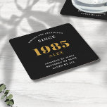 40th Birthday Name 1985 Black Gold Elegant Chic Square Paper Coaster<br><div class="desc">Premium 40th Birthday Black and Gold Personalized Paper Coasters - Celebration Elegance. Celebrate a milestone birthday in style with our chic, premium-quality, 40th Birthday paper coasters. Exquisitely designed with a striking black and gold color scheme, these coasters add a touch of luxury and sophistication to any 40th birthday bash. Express...</div>