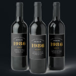 40th Birthday Name 1986 Black Gold Elegant Chic Wine Label<br><div class="desc">A personalized elegant wine label that is easy to customize for that special occasion.</div>