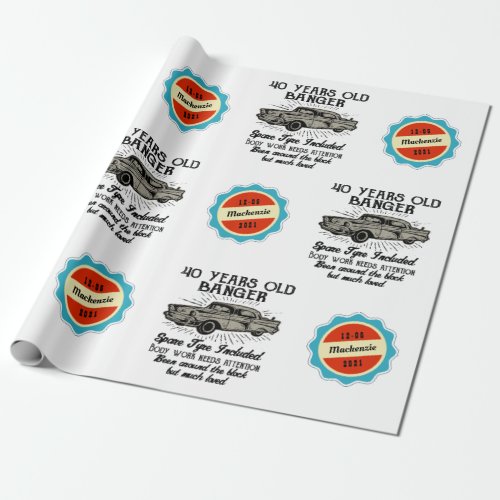 40th Birthday Name  Date Vintage Retro Funny Gag Wrapping Paper