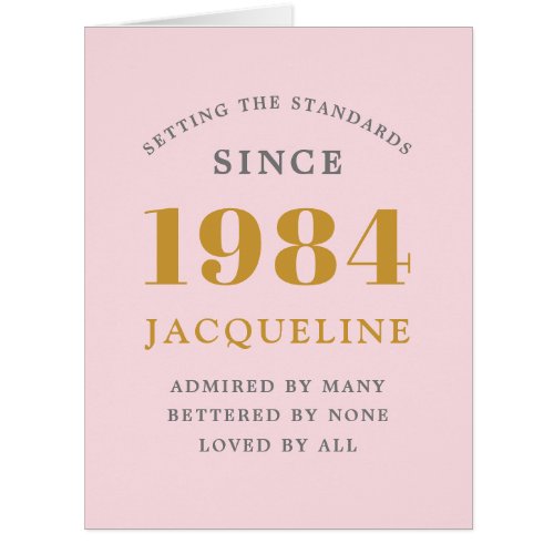 40th Birthday Name Pink Elegant Chic Card