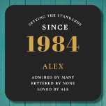 40th Birthday Name Year Black Gold Elegant Chic Square Paper Coaster<br><div class="desc">Premium 40th Birthday Black and Gold Personalized Paper Coasters - Celebration Elegance. Celebrate a milestone birthday in style with our chic, premium-quality, 40th Birthday paper coasters. Exquisitely designed with a striking black and gold color scheme, these coasters add a touch of luxury and sophistication to any 40th birthday bash. Express...</div>