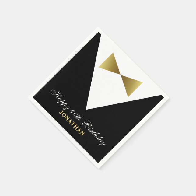40th Birthday Napkins | Black and Gold Party Ideas (Corner)