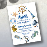 40th Birthday Nautical Summer 2024 Invitation<br><div class="desc">Nautical themed birthday invitations are a hot theme for Summer 2024. This whimsical design is perfect for a 40th birthday party. It features sailing items such as a ships wheel, ships bell and anchor. Ocean theme items such as a starfish and seahorse. And where would sailors be without a lighthouse...</div>
