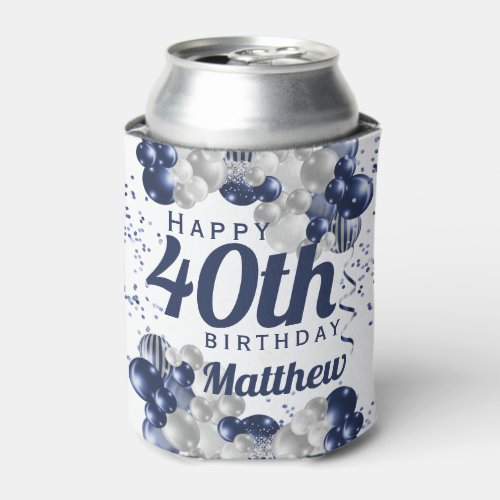 40th Birthday Navy Balloons  Can Cooler