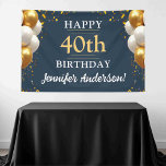 40th Birthday Navy Blue and Gold Celebration Banner<br><div class="desc">Celebrate in style with our 40th Birthday Navy Blue and Gold Celebration Banner! This elegant banner is designed with a striking black background accented by shimmering gold details, creating a luxurious and festive ambiance. Perfect for a milestone celebration, it features customizable text to honor the guest of honor, adding a...</div>