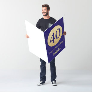 40th Birthday Navy Blue and Gold Extra Large Jumbo Card