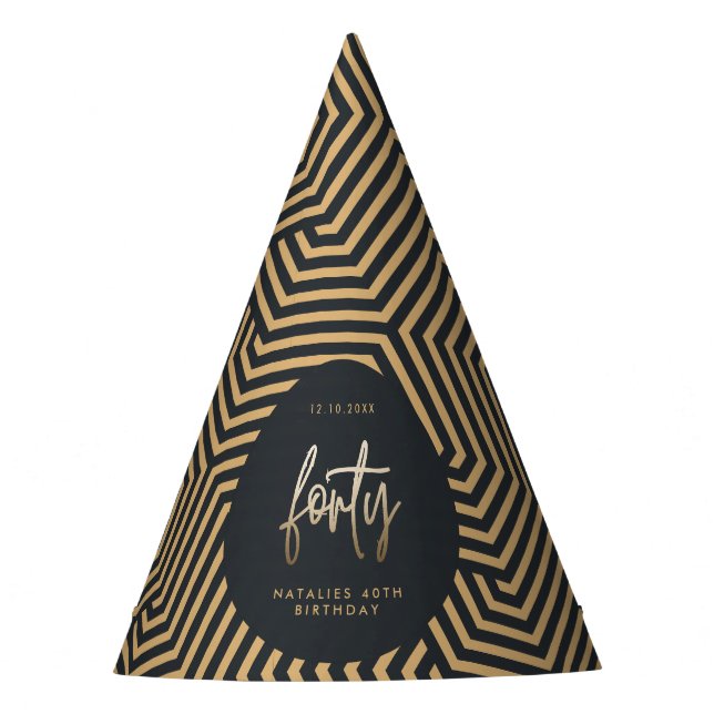 40th birthday navy blue gold modern party hat (Front)