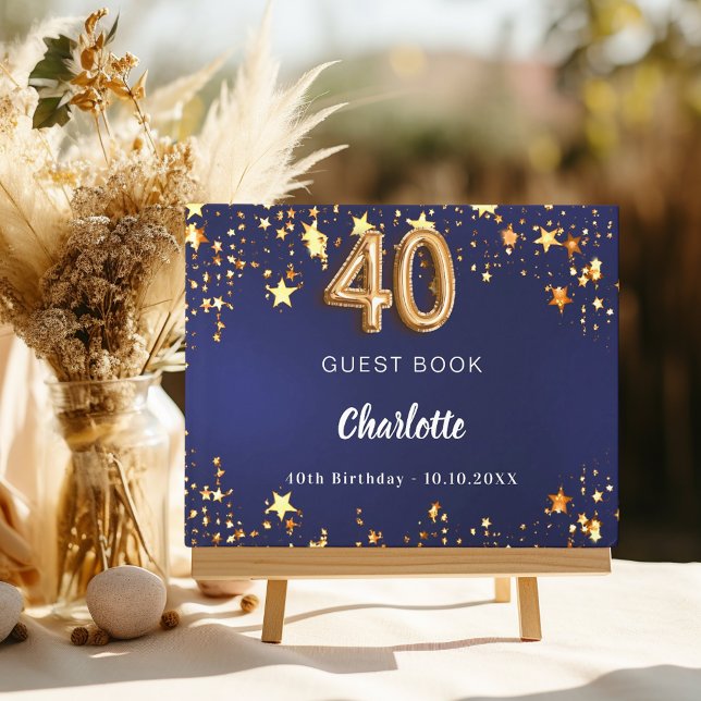 40th Birthday navy blue gold stars Guest Book (Creator Uploaded)