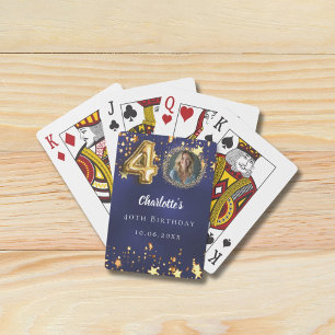 40th birthday navy blue gold stars photo poker cards