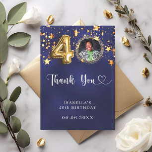 40th birthday navy blue gold stars photo thank you card
