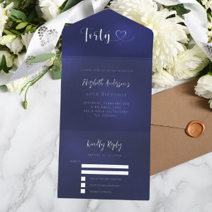 40th Birthday navy blue silver rsvp All In One Invitation