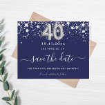 40th birthday navy blue silver save date budget flyer<br><div class="desc">Please note that this Save the date is on flyer paper and very thin. Envelopes are not included. For thicker Save the Date card (same design) please visit our store. A girly and trendy Save the Date for a 40th birthday party. A navy blue colored background. Decorated with faux silver...</div>