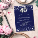 40th birthday navy blue silver stars glamorous invitation<br><div class="desc">A modern,  stylish and glamorous invitation for a 40th birthday party.  A navy blue background,  decorated with faux silver stars. Personalize and add your name and party details.  Number 40 is written with a balloon style font.</div>