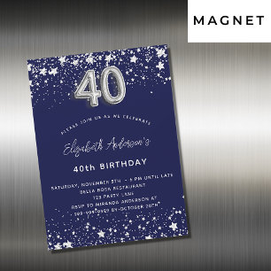 40th birthday navy blue silver stars luxury magnetic invitation