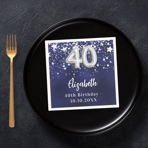 40th birthday navy blue silver stars napkins